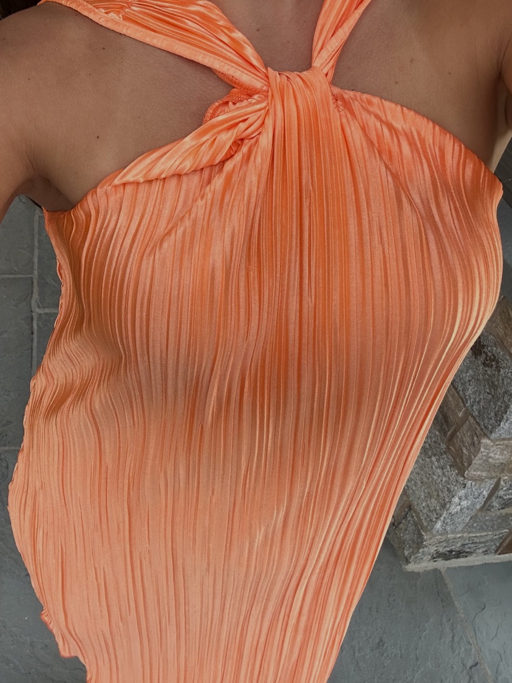 PrettyLittleThing Orange Pleated Halter Dress